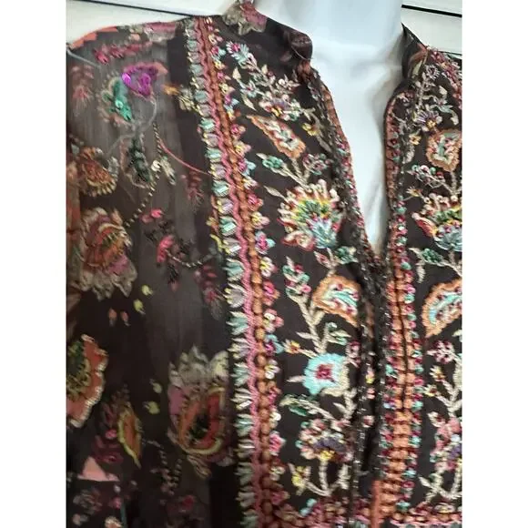 Soft Surroundings Embroidered Beaded Icon Asteria Tunic Sheer Boho Chic Flow SP - Picture 6 of 14